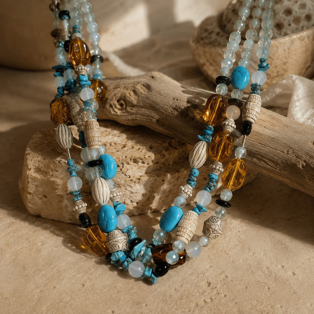 Amber & Turquoise Multi-Strand Necklace
