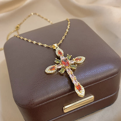 Marquise Gemstone Cross Necklace