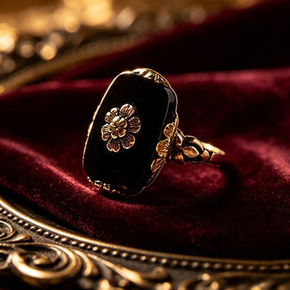 Black Floral Rectangle Ring