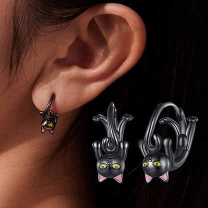 Black Cat Resin Hoop Earrings