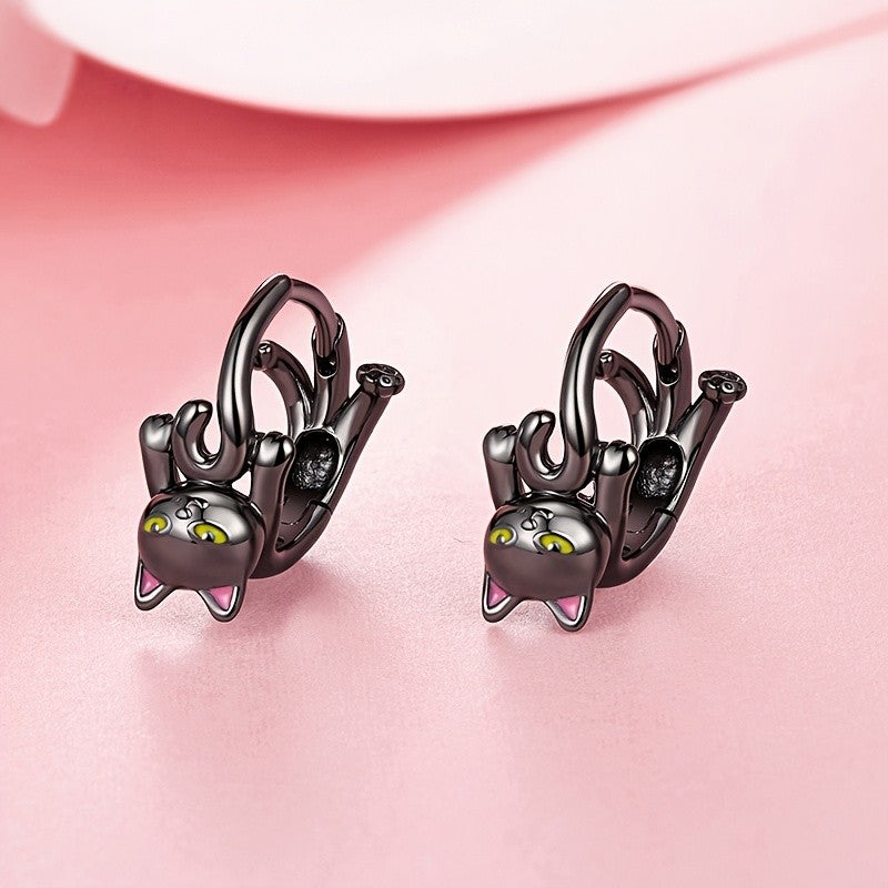 Black Cat Resin Hoop Earrings