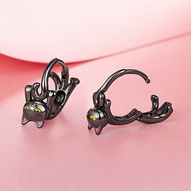 Black Cat Resin Hoop Earrings