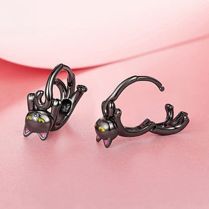 Black Cat Resin Hoop Earrings