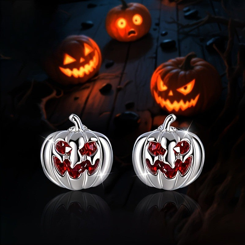 Red Crystal Pumpkin Stud Earrings