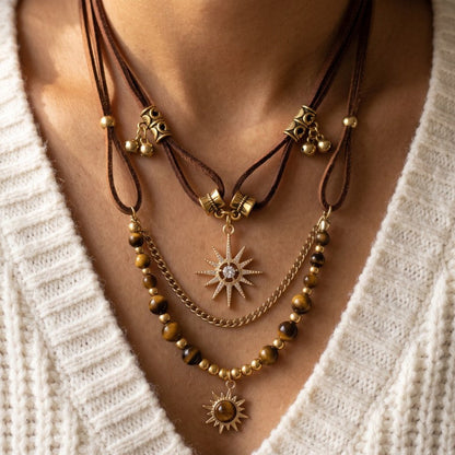 Layered Sunburst & Tiger Eye Necklace