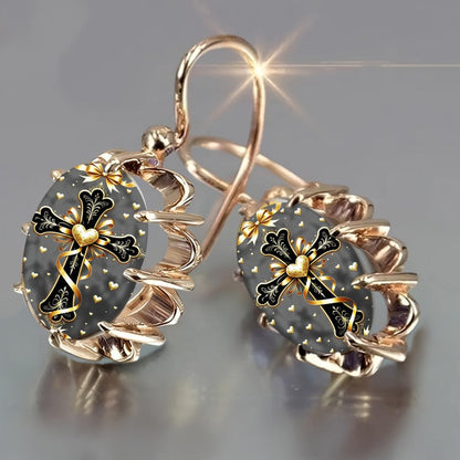 Grey Glass Cross Drop Earrings