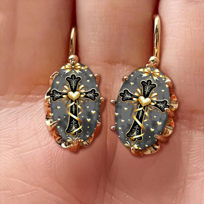 Grey Glass Cross Drop Earrings
