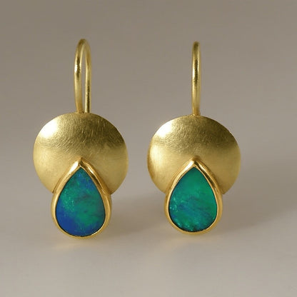 Teal Opal Disc Drop Earrings