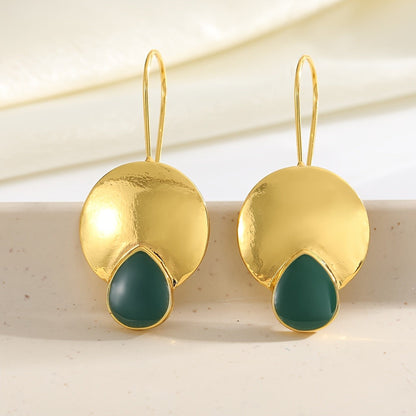 Teal Opal Disc Drop Earrings