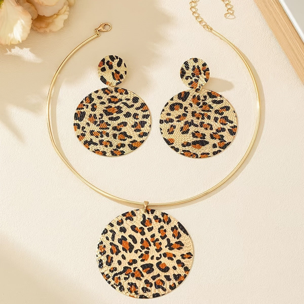 Leopard Print Collar & Earring Set