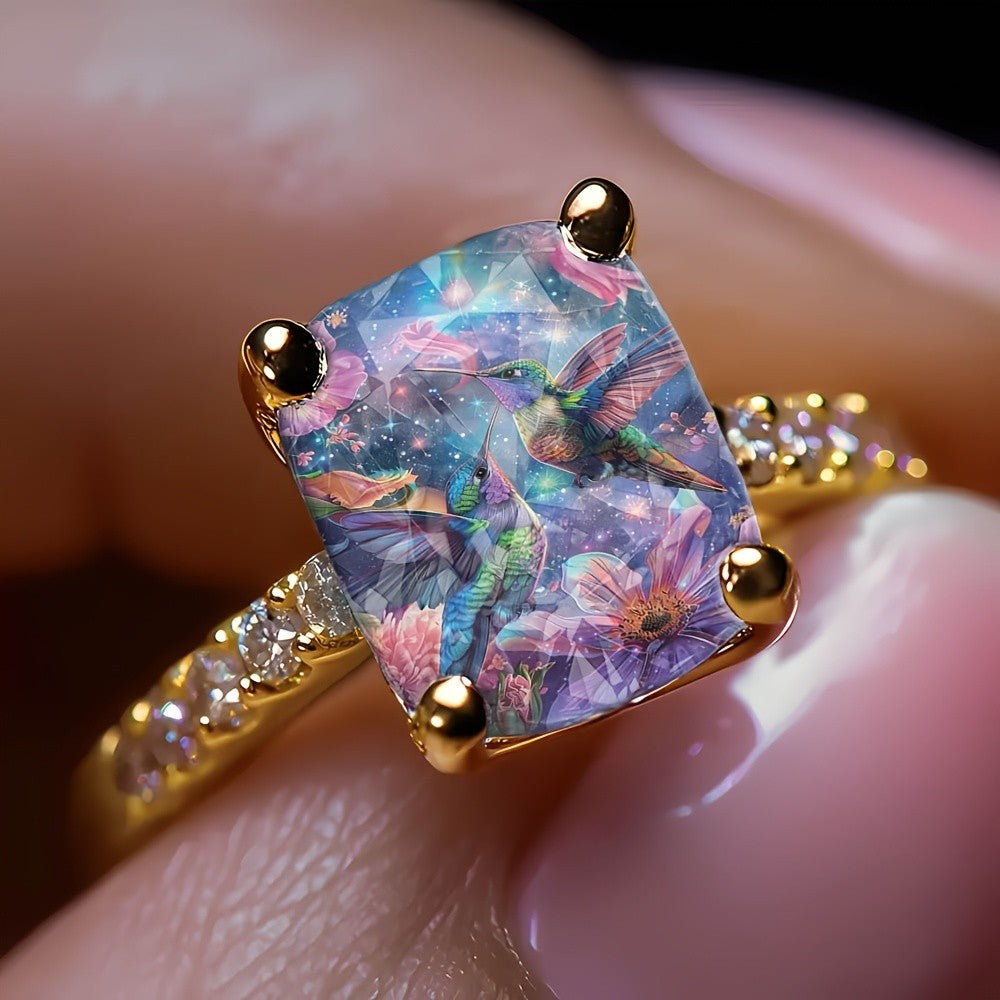 Starry Night Hummingbird Square Ring