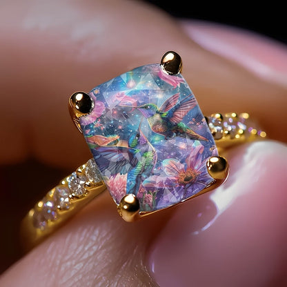 Starry Night Hummingbird Square Ring