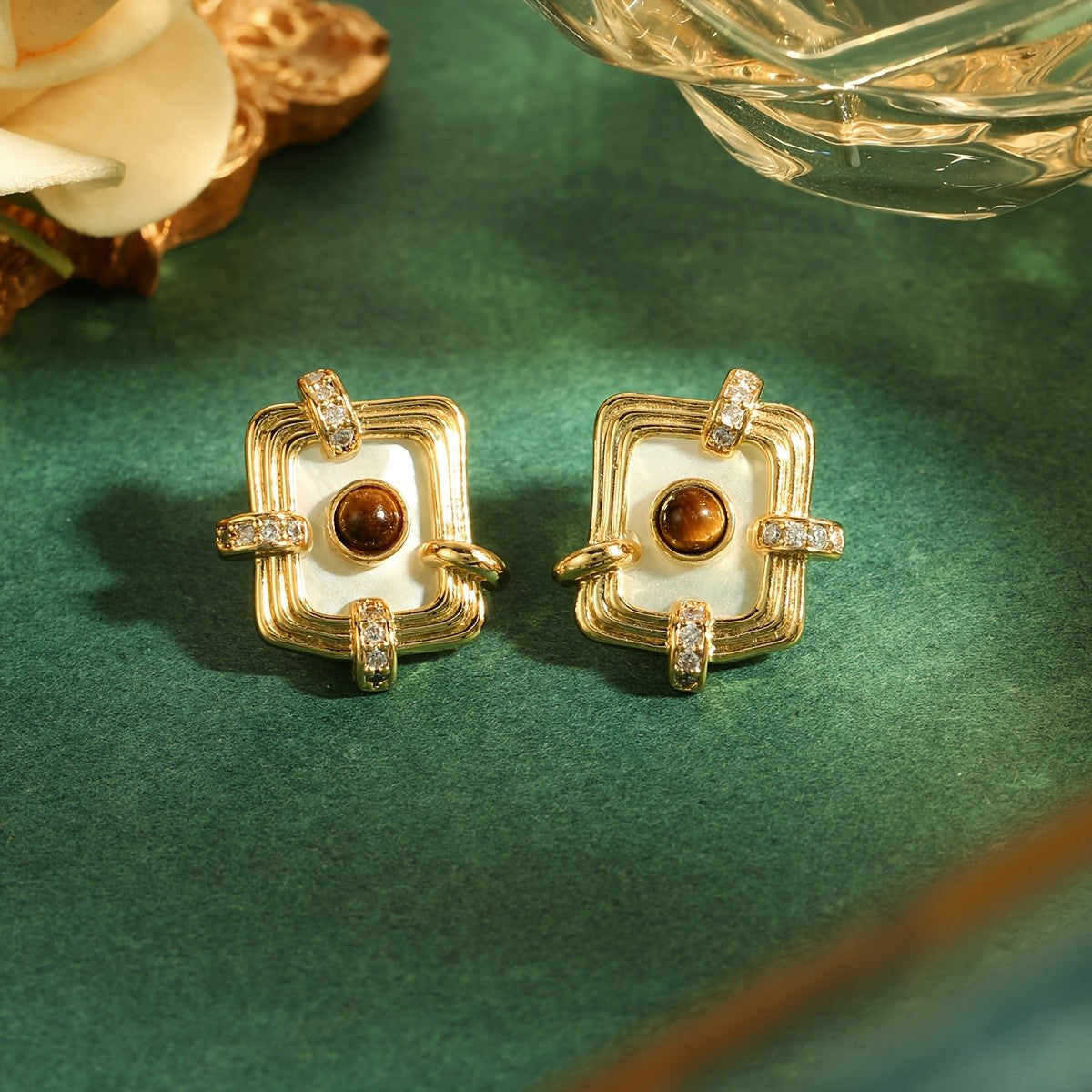 Tiger's Eye Square Earrings