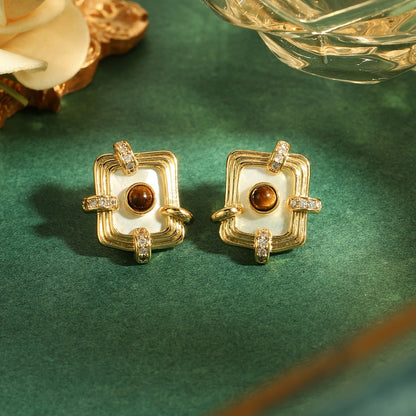 Tiger's Eye Square Earrings
