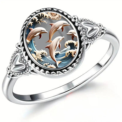 Dolphin Wave Oval Ring