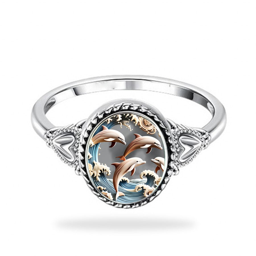 Dolphin Wave Oval Ring