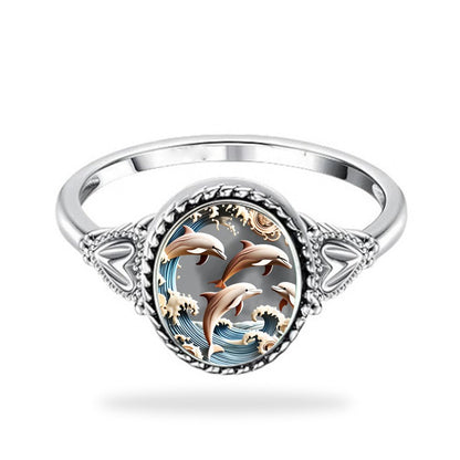 Dolphin Wave Oval Ring
