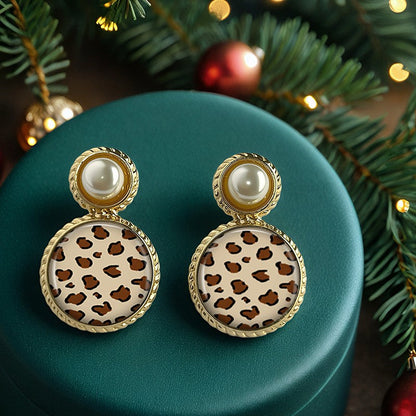 Leopard Print Pearl Stud Earrings