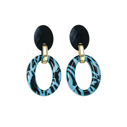 Blue Leopard Oval Drop Earrings
