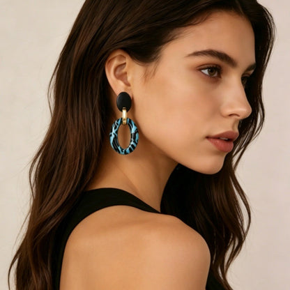 Blue Leopard Oval Drop Earrings