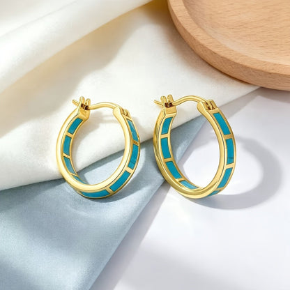 Turquoise Inlay Hoop Earrings