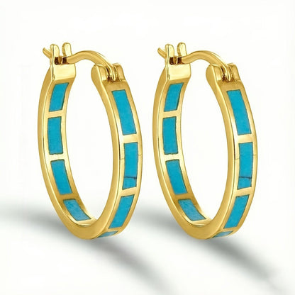 Turquoise Inlay Hoop Earrings