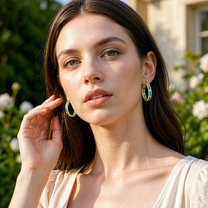 Turquoise Inlay Hoop Earrings