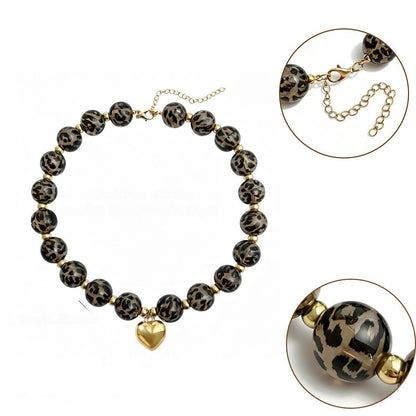 Leopard Bead Heart Necklace