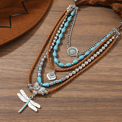 Turquoise Dragonfly & Butterfly Layered Necklace