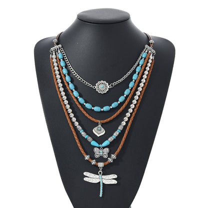 Turquoise Dragonfly & Butterfly Layered Necklace