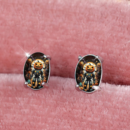 Pumpkin Robot Oval Earrings