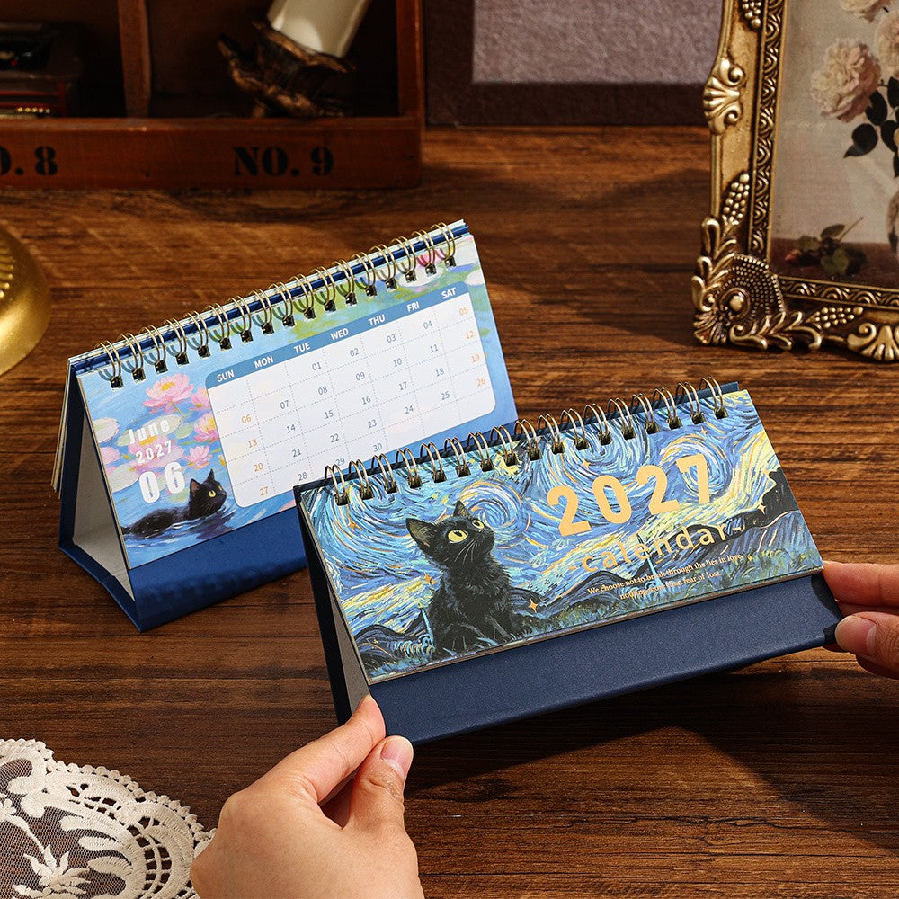 Starry Night Black Cat Desk Calendar
