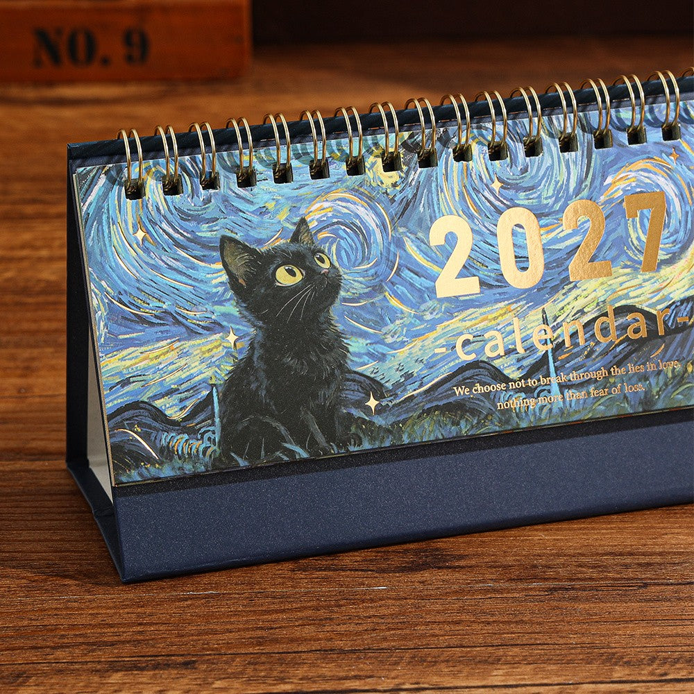 Starry Night Black Cat Desk Calendar