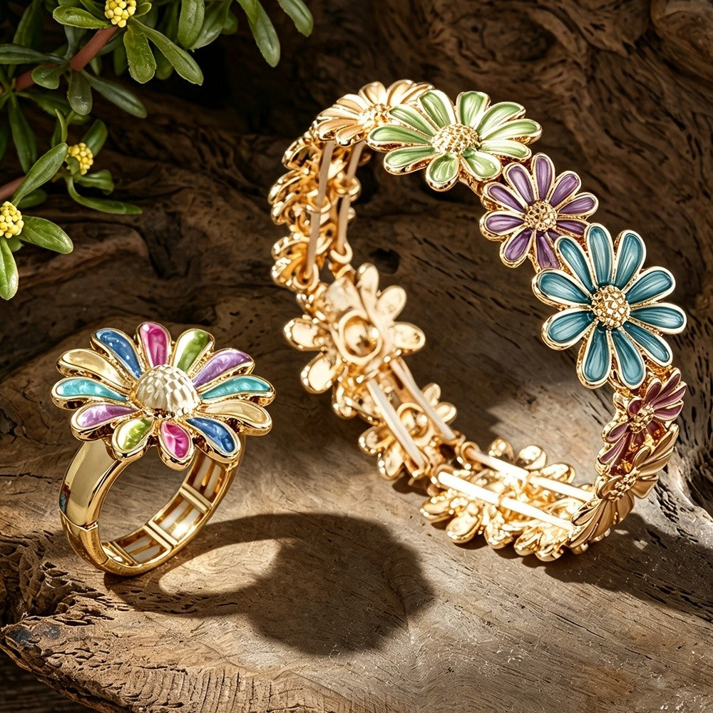Multicolor Enamel Flower Jewelry Set