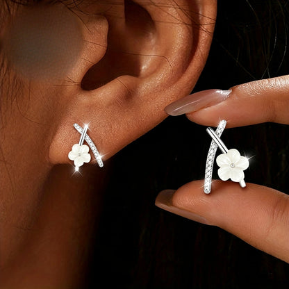 Crystal Cross Flower Stud Earrings