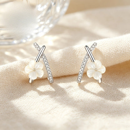 Crystal Cross Flower Stud Earrings