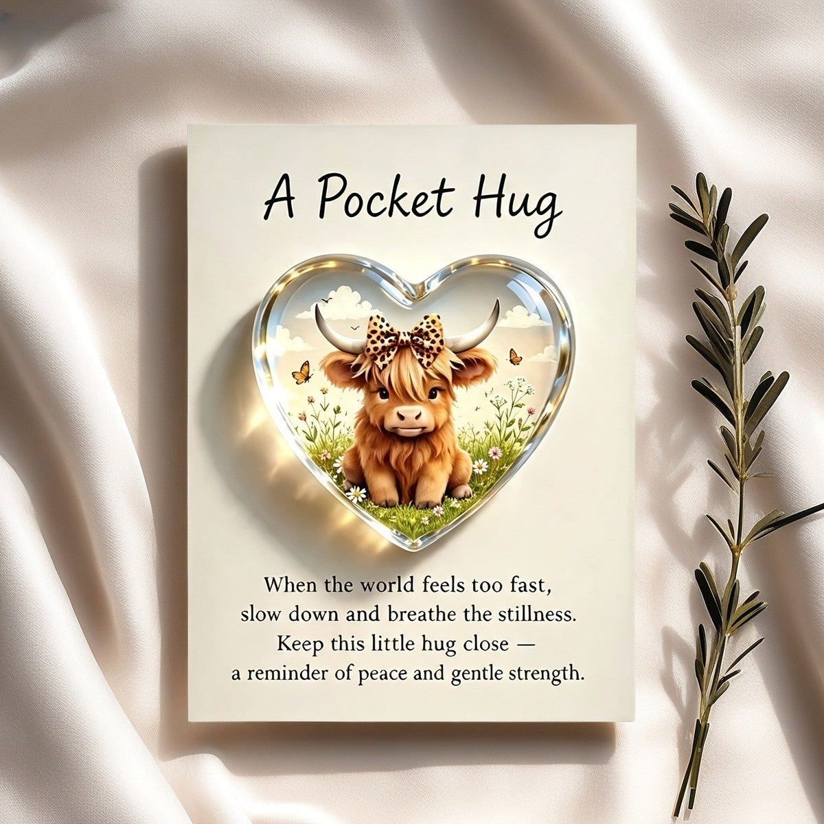 Highland Cow Heart Pocket Hug Card