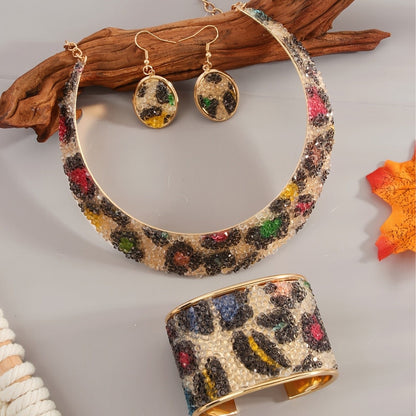 Colorful Rhinestone Leopard Collar Set