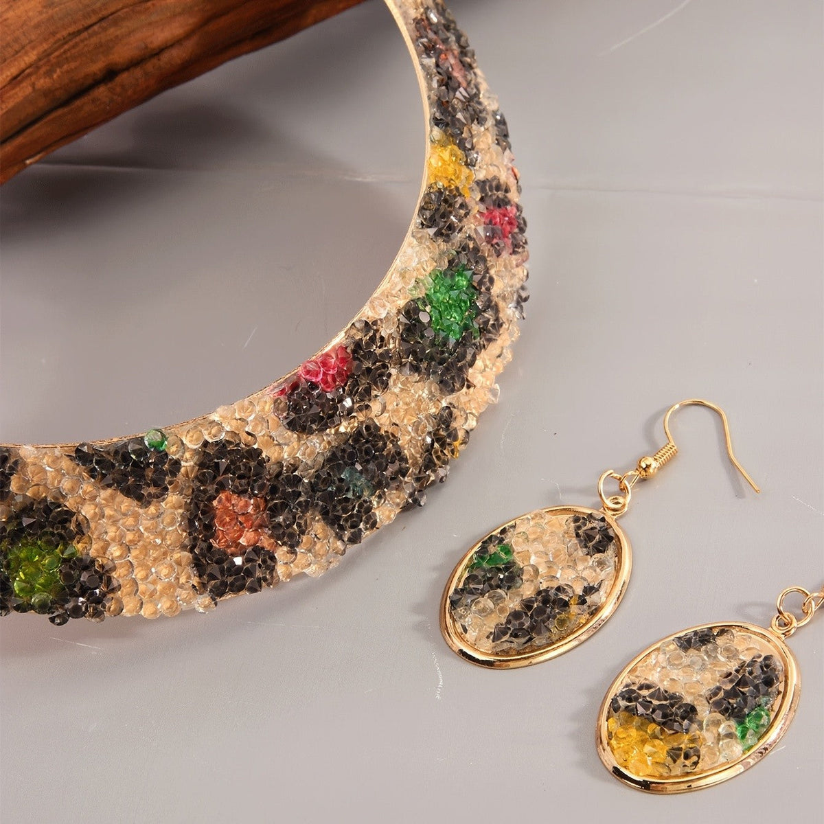 Colorful Rhinestone Leopard Collar Set