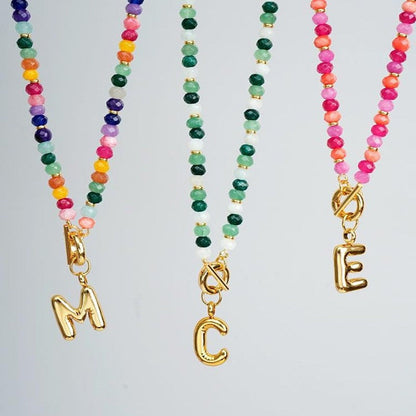 Colorful Beaded Initial Toggle Necklace