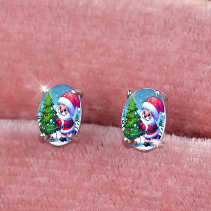 Santa & Christmas Tree Oval Earrings