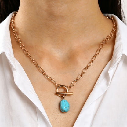 Turquoise Oval Toggle Chain Necklace