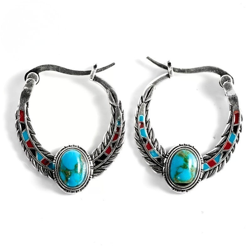 Turquoise Feather Hoop Earrings