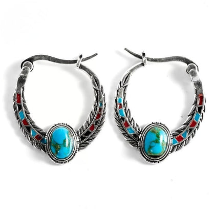 Turquoise Feather Hoop Earrings