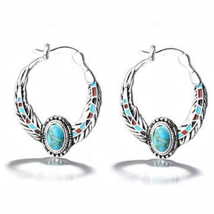 Turquoise Feather Hoop Earrings