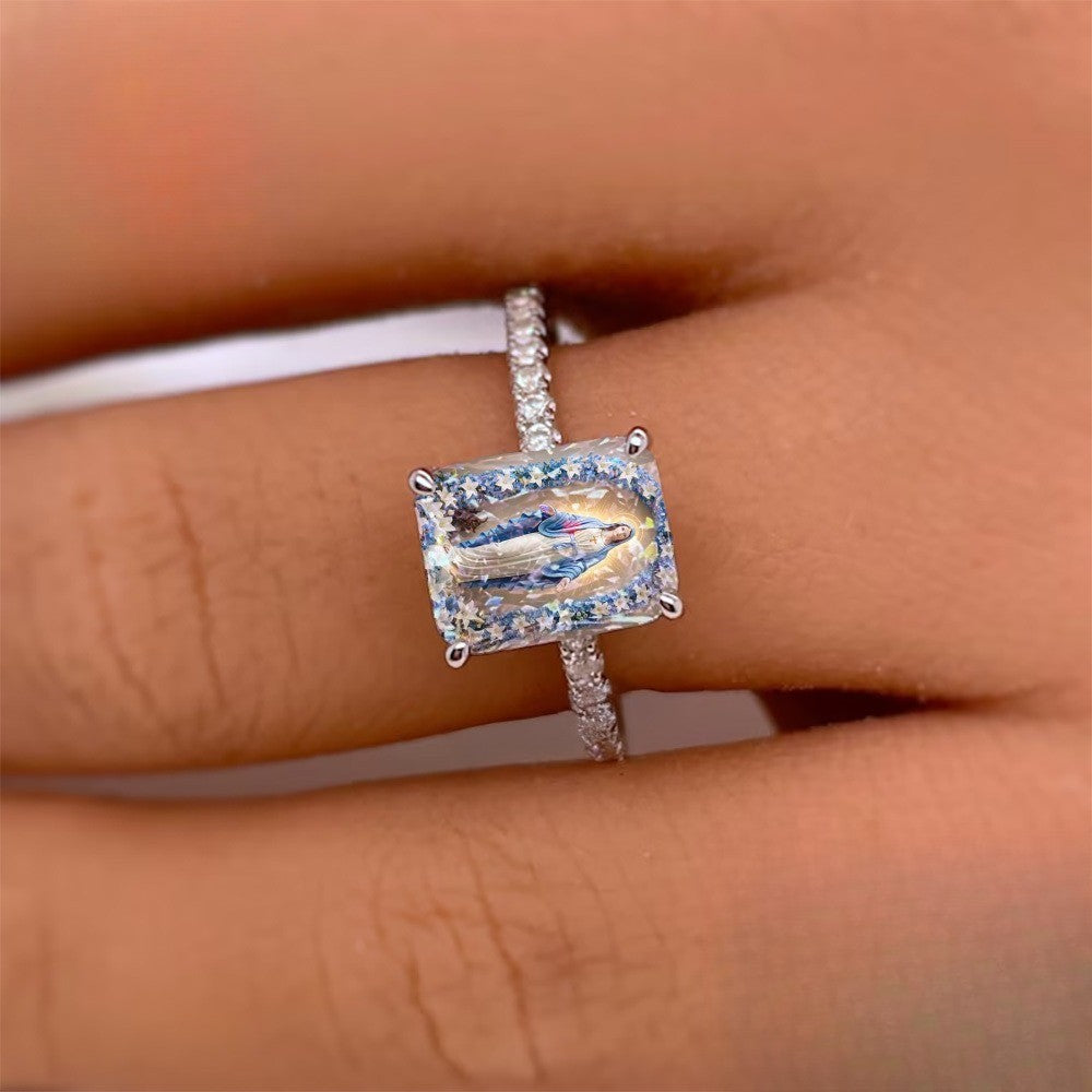 Blue Floral Virgin Mary Ring