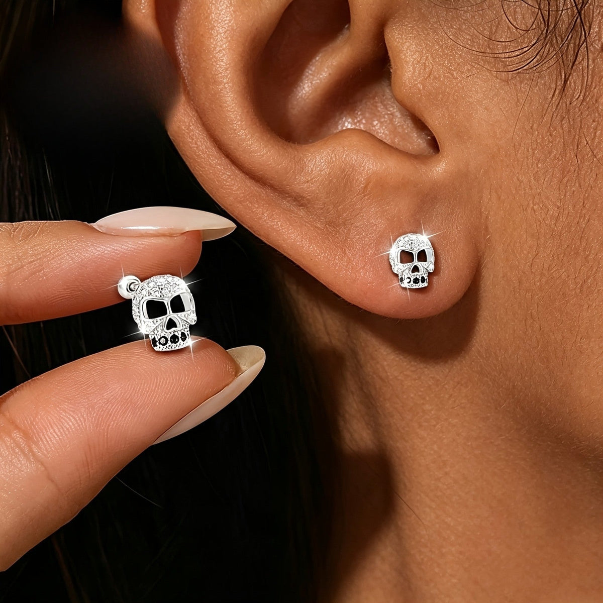 Zircon Crystal Skull Stud Earrings