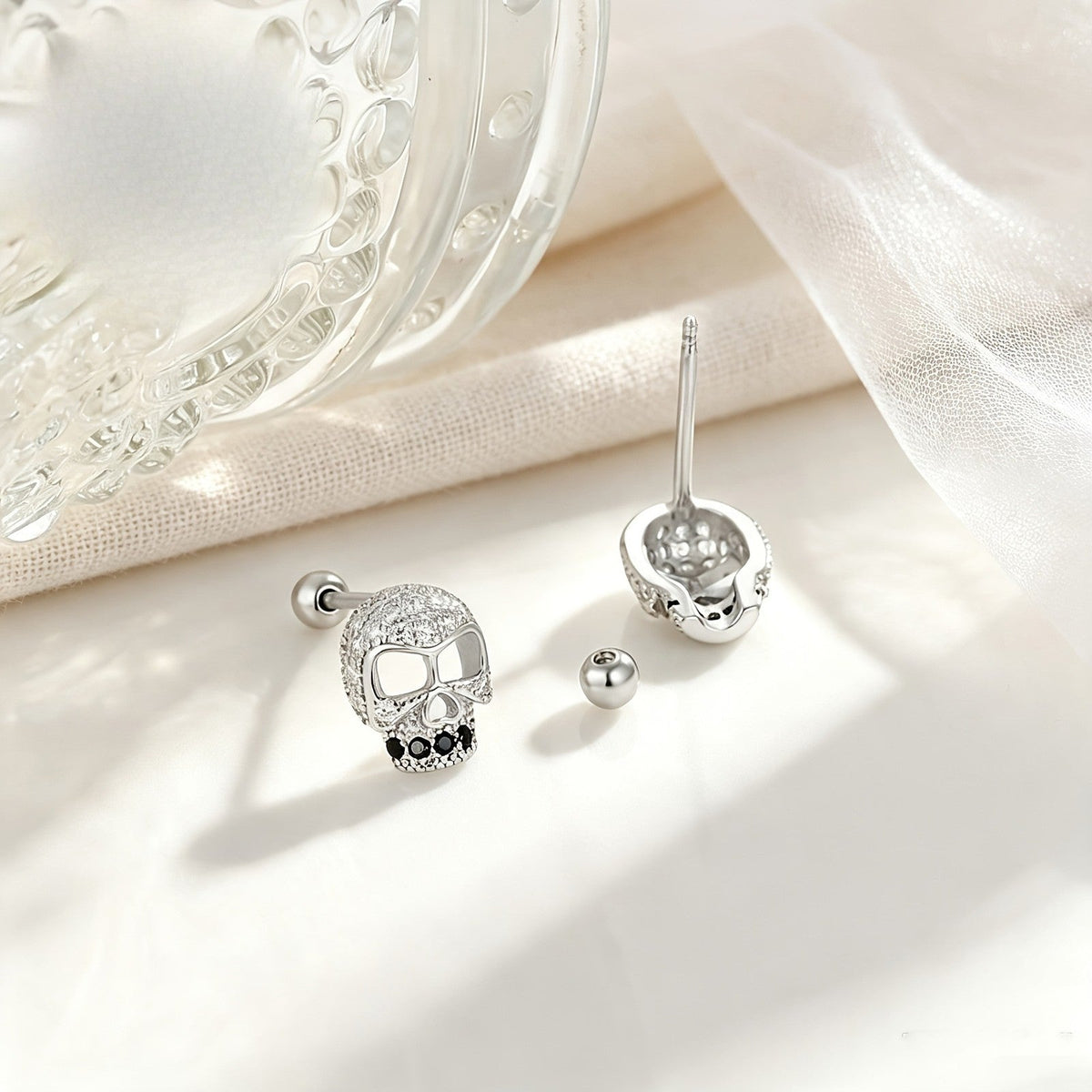 Zircon Crystal Skull Stud Earrings