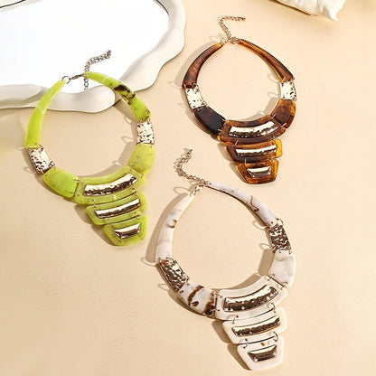 Pink Marble Geometric Statement Necklace