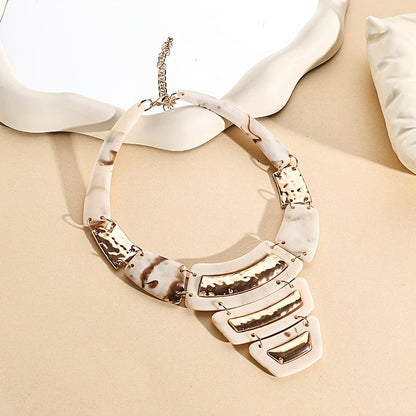 Pink Marble Geometric Statement Necklace